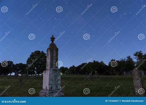 Large Old Tombstone In A Cemetery At Night Editorial Photography