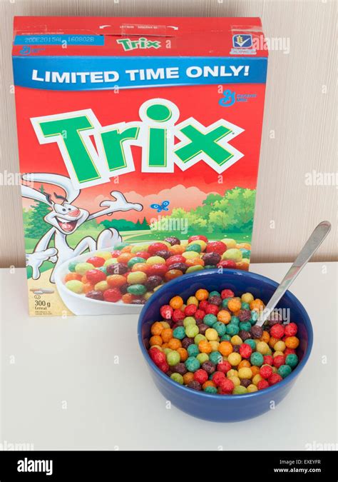 A Box And Bowl Of Trix Cereal Stock Photo Alamy