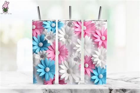 3d Daisies Flowers Tumbler Warp 10 Graphic By Turtle Rabbit · Creative