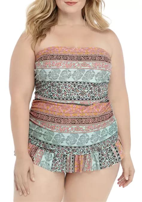 True Craft Plus Size Tahitian Treasure Bandeau Swim Dress Belk