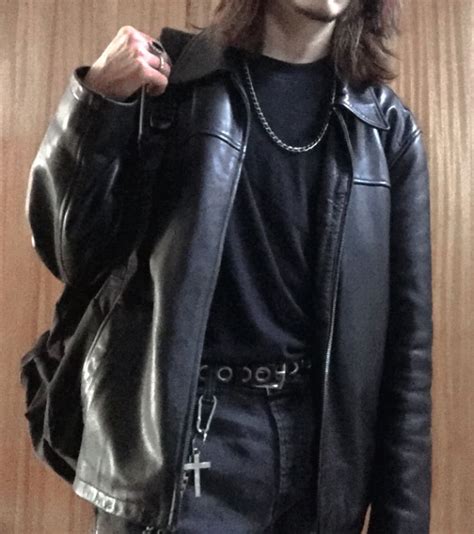 Leather Jacket Rock Goth Grunge Outfit Mens Outfit Long Hair Dark