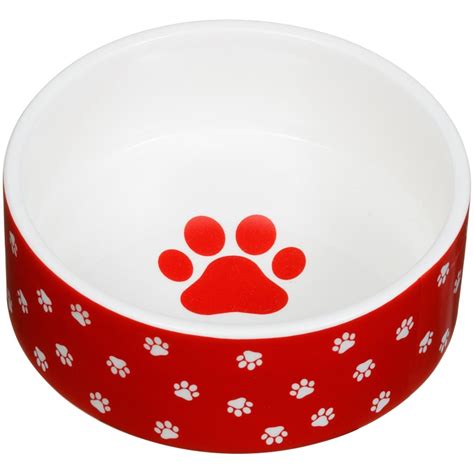 Small Ceramic Pet Bowl Red Paw Pet Bowls Bandm