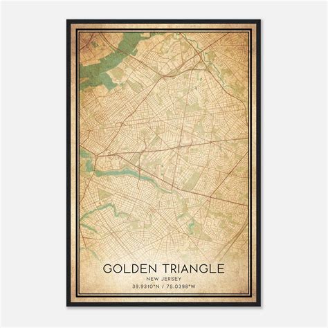 Vintage Golden Triangle New Jersey Map Poster, Golden Triangle NJ City