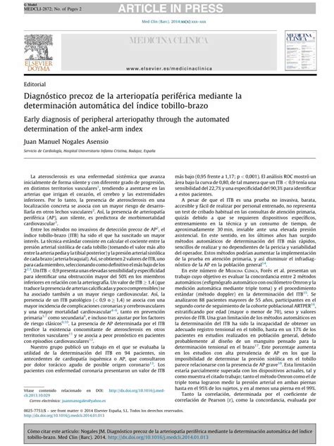 Pdf Diagn Stico Precoz De La Arteriopat A Perif Rica Mediante La