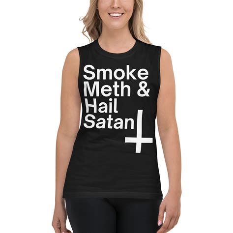 Smoke Meth And Hail Satan Inverted Cross Muscle Shirt Pygear