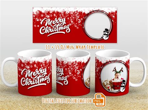 Merry Christmas Mug Wrap 11oz And 15oz Mug Png Christmas Photo Mug