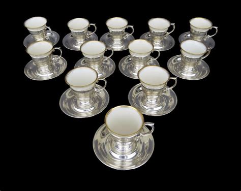12 X Vintage Sterling Silver And Lenox Demitasse Cup And Liner From
