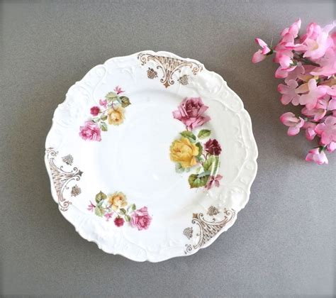 Three Antique Pink Floral Plates China by DairyFarmAntiques