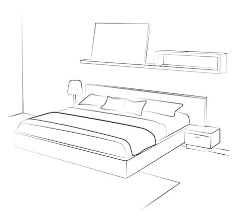 Dibujo Lineal De Un Dormitorio Con Una Cama Grande Muebles De Estilo