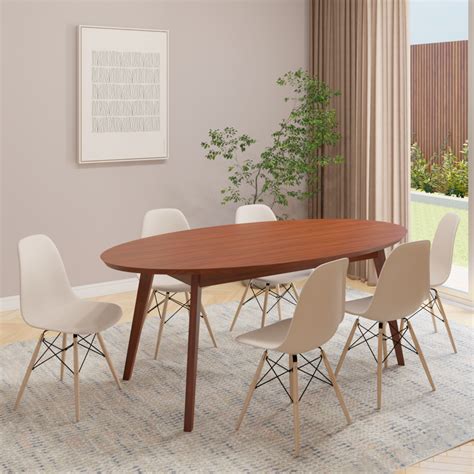 Conjunto Mesa De Jantar Oval V Rtice Cm Nozes Cadeiras Eames Eiffel Nude