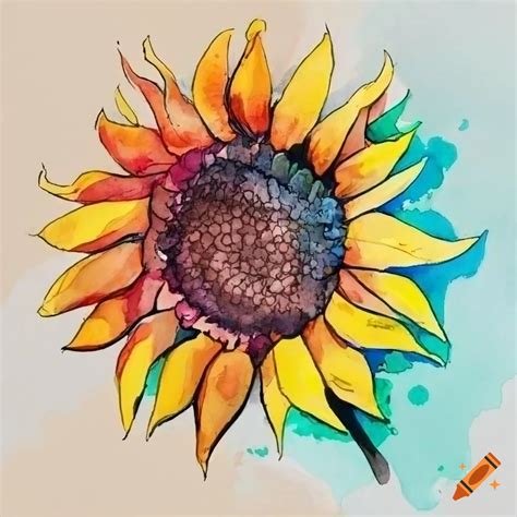 Loose Watercolor Sketch Of A Sunflower Illustration On Craiyon