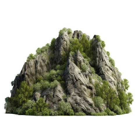 Premium Photo | Rocky mountain with green forest isolated on white