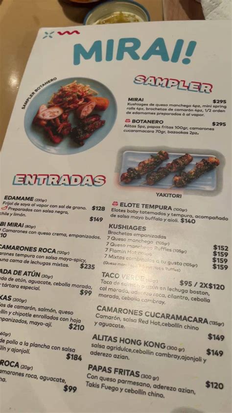 Carta Del Restaurante Mirai Paseo La Fe San Nicol S Del Los Garza Av