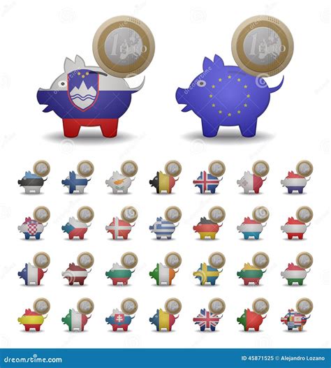 Set save euro coins stock vector. Illustration of country - 45871525