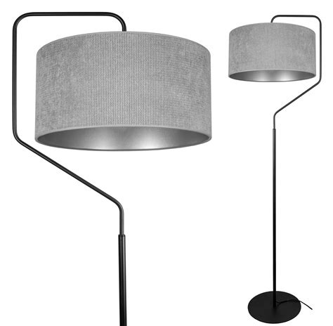 LAMPA STOJĄCA PODŁOGOWA NOWOCZESNA CHROM WELUR SZTRUKS ABAŻUR 40CM LOFT