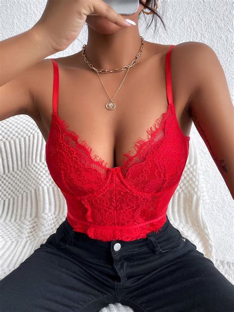 Vermelho Sensual Collar Sem Mangas Renda Simples Suspens Rio