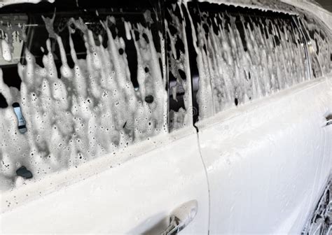 Car Wash. Cleaning Car with Foam Stock Photo - Image of detergent ...