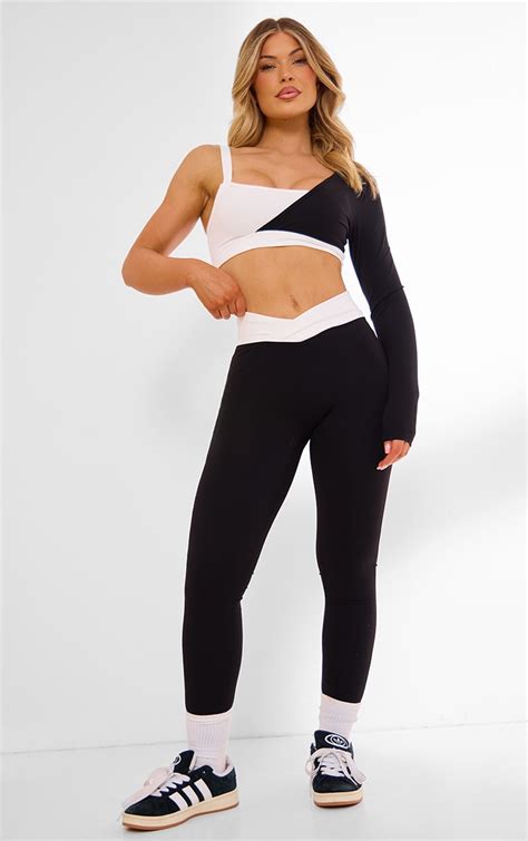 Plt Black Sculpt Contrast One Sleeve Crop Top Activewear