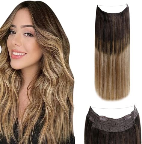 Laavoo Wire Hair Extensions Human Hair Balayage Dark Brown To Medium Brown Highlights Ash Blonde