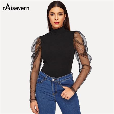 Raisevern t shirt en dentelle pour femmes col roulé col rond