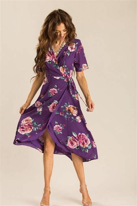 Shop The Annelise Purple Floral Wrap Dress Boutique Clothing Featuring Fresh Feminine A