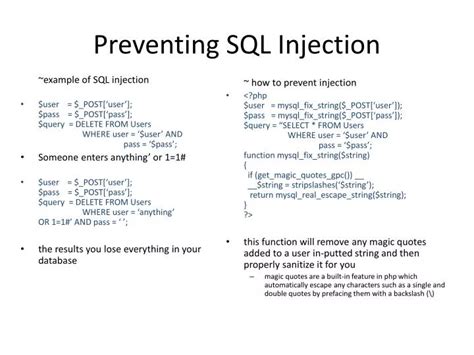 Ppt Preventing Sql Injection Powerpoint Presentation Free Download