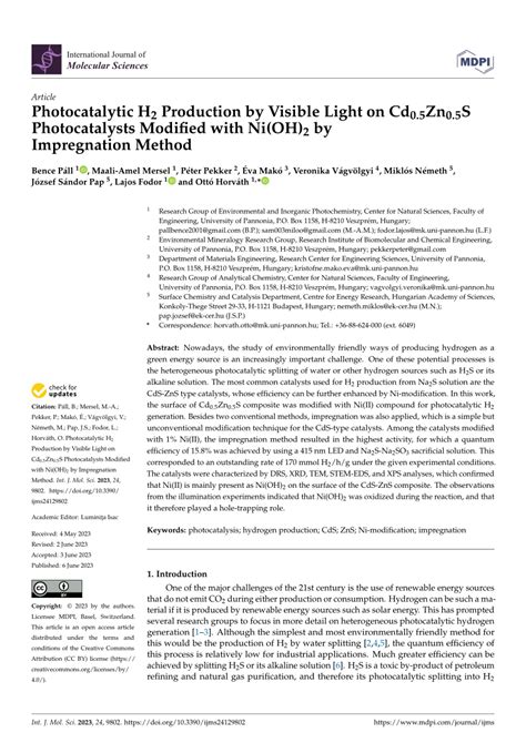 PDF Photocatalytic H2 Production By Visible Light On Cd0 5Zn0 5S