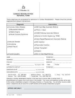 Fillable Online Umanitoba Cardiac Rehabilitation Referral Form Office