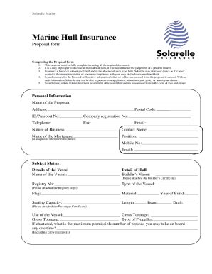 Fillable Online Marine Hull Proposal Form Great American Insurance