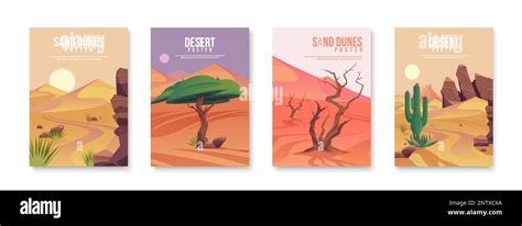 Desert Posters Set With Four Isolated Vertical Backgrounds With Text