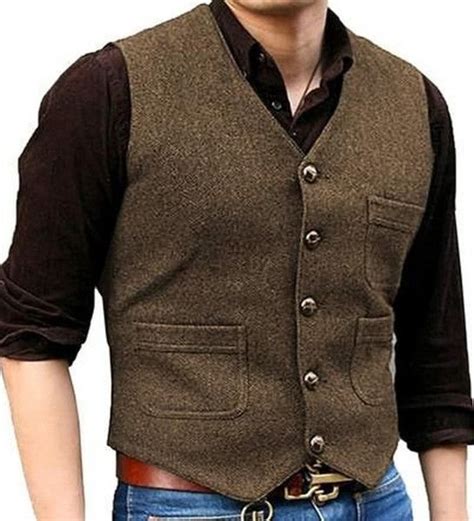 Acheter Vintage Brown V Rifi Tweed Gilet Hommes Costume Gilet