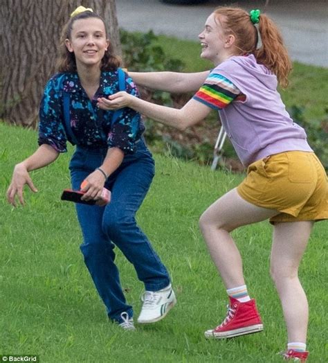 Millie Bobby Brown Goofs Around With Sadie Sink On Stranger Things Set