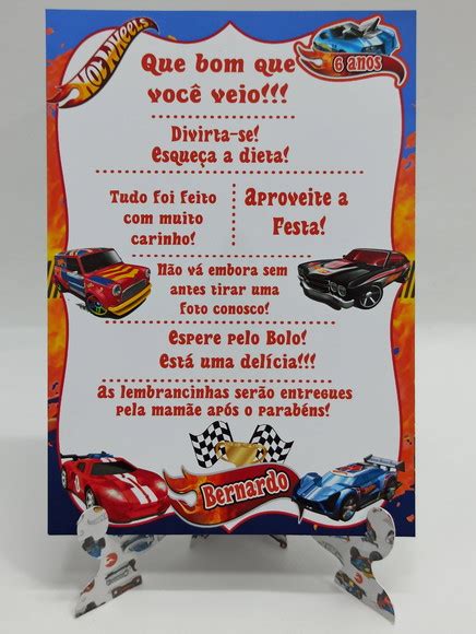 Plaquinha De Agradecimento Hot Wheels Cd003 Elo7