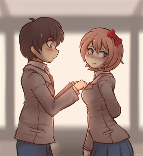 Sayori And Protagonist Doki Doki Literature Club Drawn By Piesarts