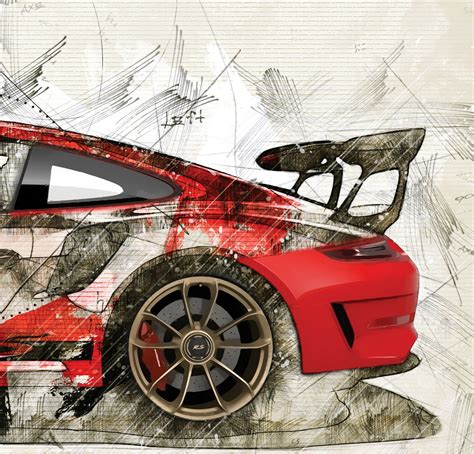 PORSCHE 911 GT3 RS 2019 art sketch poster no frame | Etsy