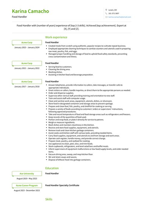 Food Handler Resume Examples And Templates