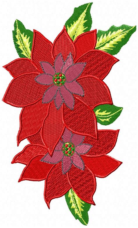 Christmas Poinsettias Machine Embroidery For 5 X 7 Hoops From