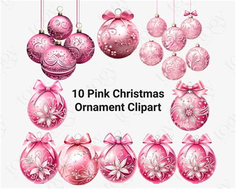 Pink Christmas Ornaments Clipart Digital Glitter Christmas Ball Ornament Clip Art In Png Format