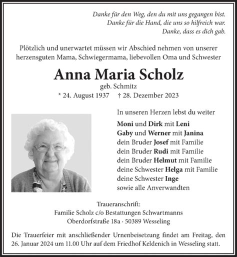 Traueranzeigen Von Anna Maria Scholz WirTrauern