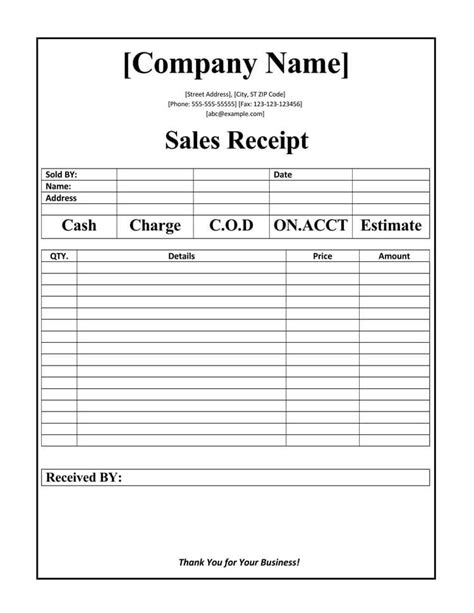 Printable Sales Receipt Template