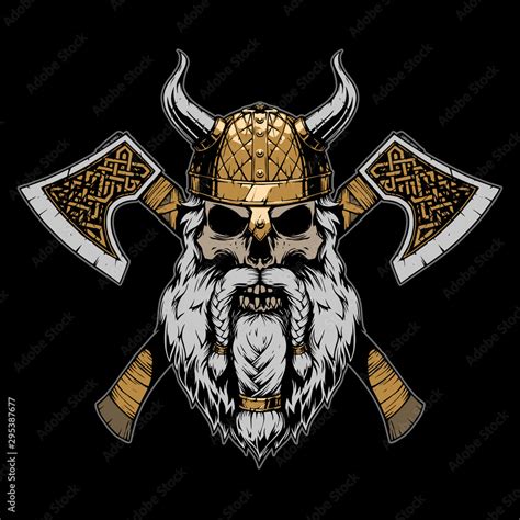 Viking skull illustration on black background Stock Vector | Adobe Stock