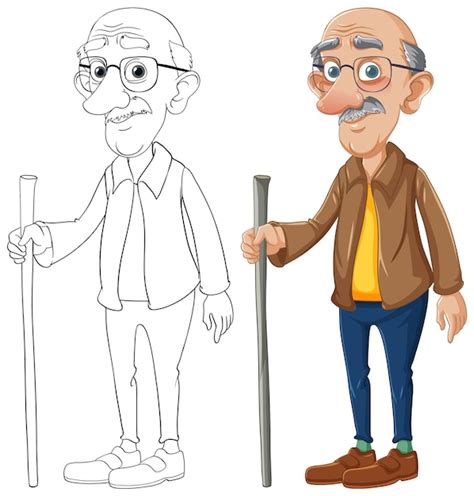 Premium Vector Elderly Man Walking With Stick Isolated Cartoon Character