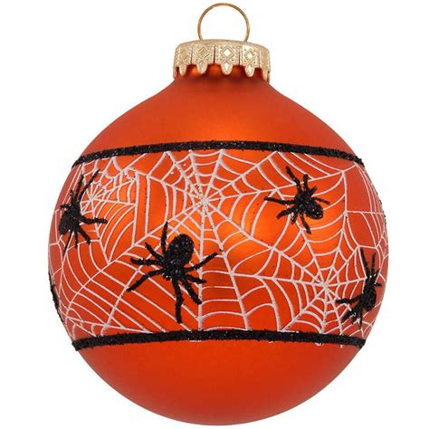 Spiders And Webs On Orange Glass Ornament Christmas Spider Halloween