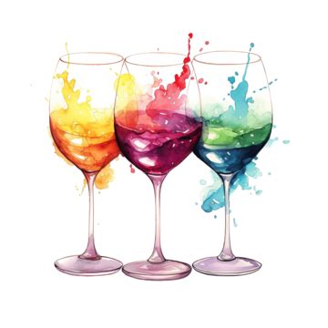 Colorful Wine Glasses Watercolor Clipart Ai Generated Wine Glasses