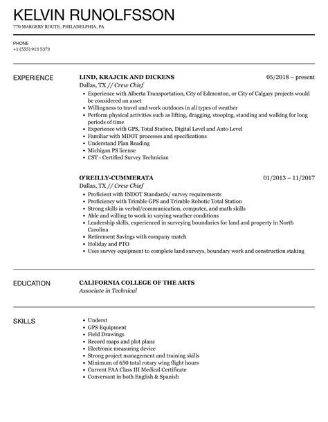 Crew Chief Resume Samples | Velvet Jobs