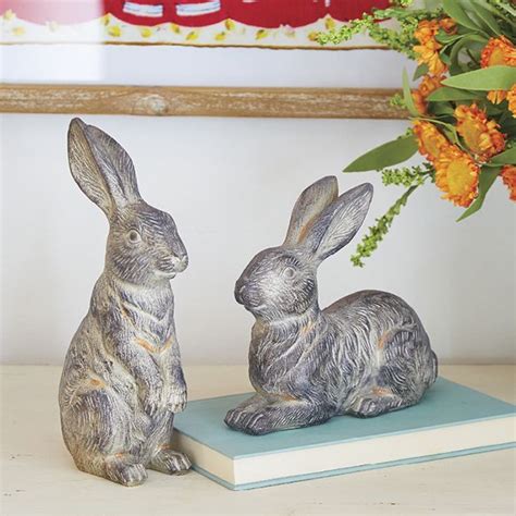 Rustic Rabbit Statue Set Of 2 Antique Farmhouse