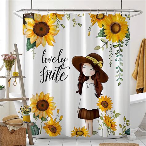 Van Goghinspired Sunflower Shower Curtain With Lovely Smile Girl