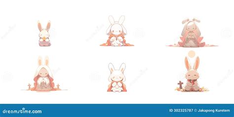 Cute Bunny Priest Praying On Png Background Stock Illustration