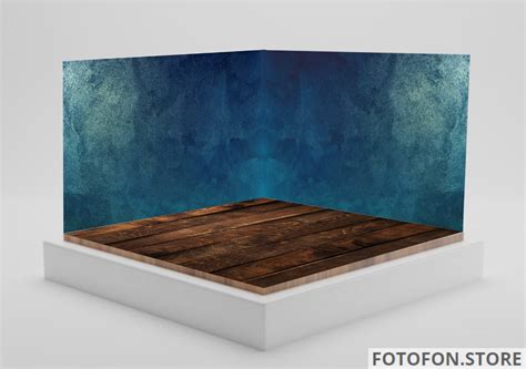 3д виниловый угловой фотофон Синий бетон и дерево ⋆ Fotofon.Store