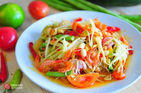 Som Tum Spicy Green Papaya Salad Food Popular Thai Dishes Thai